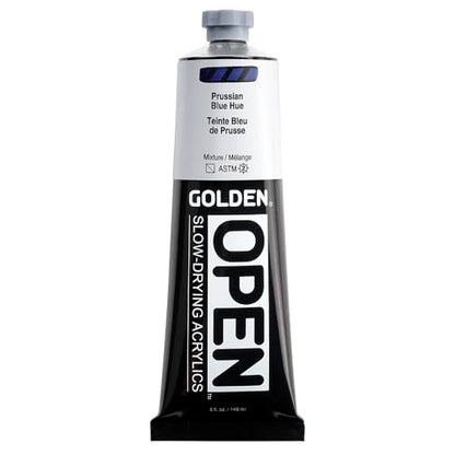 GOLDEN OPEN Slow-Drying Acrylics, Prussian Blue Hue, 5 fl oz. tube, Professional Acrylic Paint, Semi-Transparent - color: Prussian Blue Hue, size: 5 Fl Oz (Pack of 1)