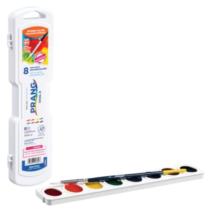 Prang Semi-Moist Watercolors 8-Color Refillable Oval Pan Set with Size 6 Paintbrush, Class Pack of 36 - style: 8 Count (Pack of 36)