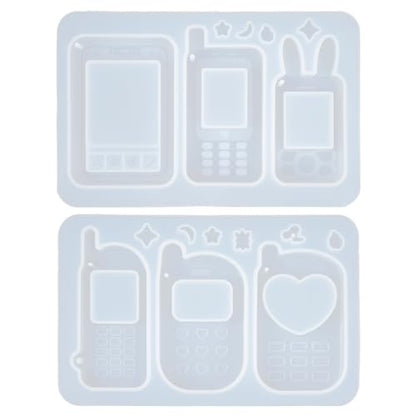 FUNSHOWCASE Resin Shaker Molds Set Mobile Phones Keychain Charm Pack of 8 Silicone Trays Seal Films Precision Tip Applicator Bottle Kit Bundle - color: Mobile Phones Craft Pack of 8