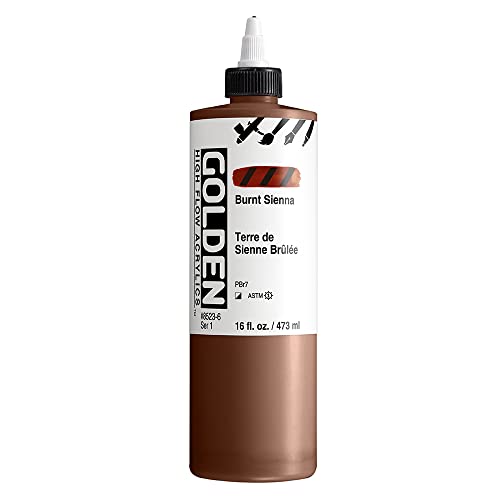 GOLDEN High Flow Acrylics, Burnt Sienna, 16 fl. oz. Bottle, Professional Acrylic Paint, Semi-Opaque
