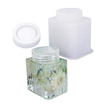 4 Style DIY Jewelry Resin Casting Molds Bottle Storage Jar with Lid Crystal Epoxy Mold Kit Handmade Craft Aromatherapy Candle Making Tool Clear Silicone Plaster Clay Mould (Square Bottle) - color: (Square Bottle)