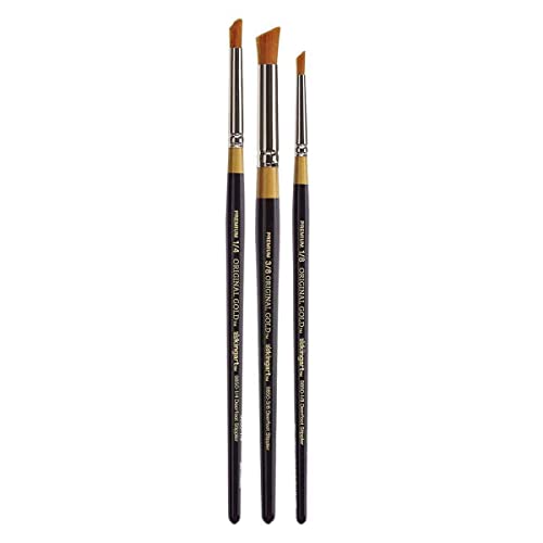 KINGART Premium 3 pc. Original Gold 9850 Series DEERFOOT STIPPLER Artist Brush Set, Synthetic Golden Taklon Hair for Acrylic, Oil, Watercolor and Gouache, Short Handle, 3 Sizes: 1/8", 1/4", 3/8"