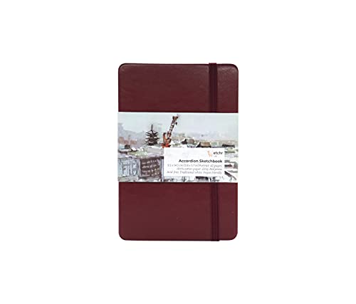 Etchr Watercolor Sketchbook Accordion 4x6in - 100% Cotton Watercolor Paper Journal - Hot Press Watercolor Paper - Use for Watercolor Gouache Mixed Media or to Sketch - Sketchbook for Watercolor