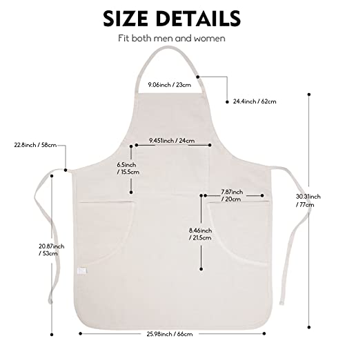 conda 100% Cotton Canvas Professional Bib Apron With 3 Pockets for Women Men Adults,Waterproof,Natural 31inch By 27inch - color: Beige