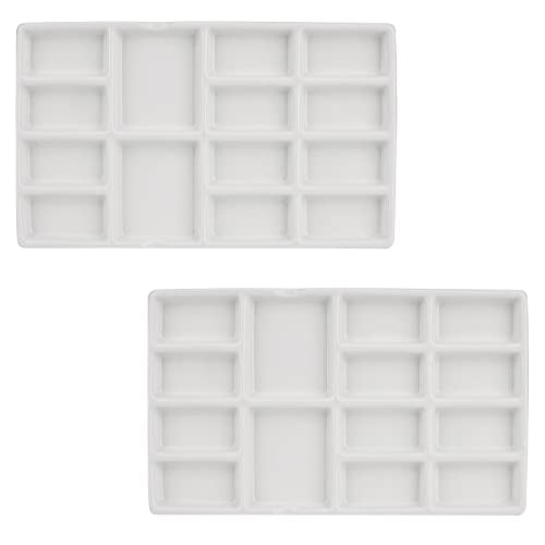 8 Inch 14 Wells Artist Ceramic Paint Palette, Rectangle Ceramic 14-Wells, White