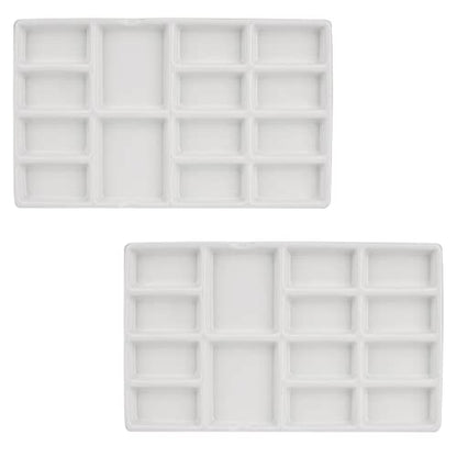 8 Inch 14 Wells Artist Ceramic Paint Palette, Rectangle Ceramic 14-Wells, White