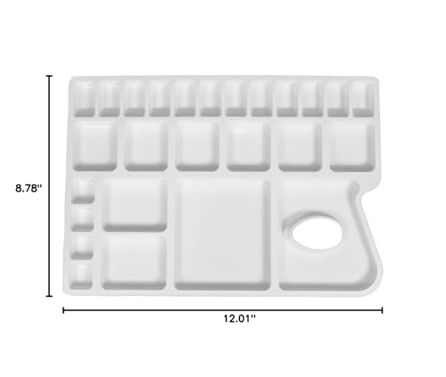 ZAHEPA Paint Tray, Large Paint Palette Tray with Thumb Hole, Plastic Paint Tray Palette with 16 Color Compartments, 8 Mixing & 2 Water Storage Areas, Watercolor Mixing Tray, Art Palette for Artists - style: Rectangle - 16 Compartments