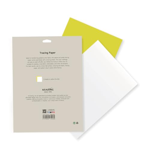 KEARING 32"x22" Fabric Tracing Paper - Yellow & White Pattern Transfer | Large dressmakers carbon paper sheets for sewing and embroidery. Washable water-soluble marking lines for dark & light fabric