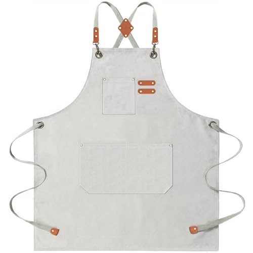 AFUN Aprons for Men Women with Large Pockets, 16-Ounce Cotton Canvas Cross Back Apron - color: Beige