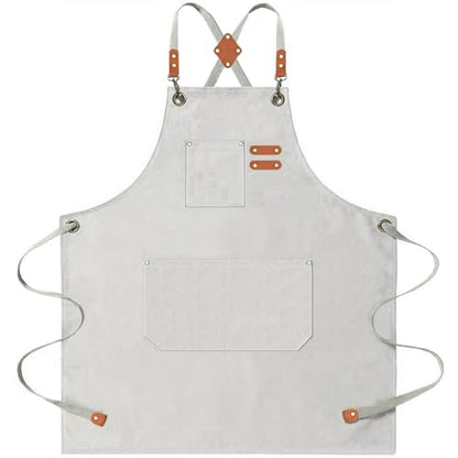 AFUN Aprons for Men Women with Large Pockets, 16-Ounce Cotton Canvas Cross Back Apron - color: Beige