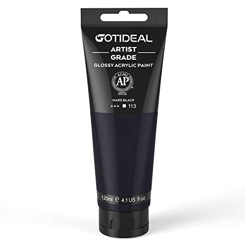 GOTIDEAL Acrylic Paint Mars Black Tubes(120ml, 4.1 oz) Non Toxic Non Fading,Rich Pigments for Painters, Adults & Kids, Ideal for Canvas Wood Clay Fabric Ceramic Craft Supplies (Mars Black)-Glossy - color: Mars Black, style: Regular