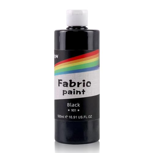 Colorful Permanent Fabric Paint for Furniture, 16.65 oz (500 ml) Fabric Paint for Clothes, Soft Rich Pigment Non-Toxic Textile Paint for Fabric DIY Crafts T-shirts Shoes Jeans DIY for Adult - color: Black, size: 16.7 Fl Oz (Pack of 1)