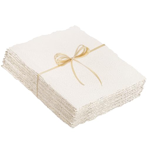 50 Sheets Watercolor Paper 6 x 8inch, 300 GSM Deckled Edge Paper Rough/Textured Handmade Paper Cotton Paper for Watercolors, Wedding Invitations, Cards, Crafts - size: 6 x 8inch