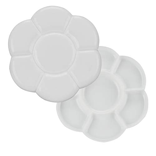 Creative Mark Double Flower Portable Stacking Watercolor Paint Palette -6-3/4" Diameter - Set of 2, 7 Color Wells Per Plastic Paint Palette Tray - Durable Color Mixing Tray Ideal for Plein Air Artists