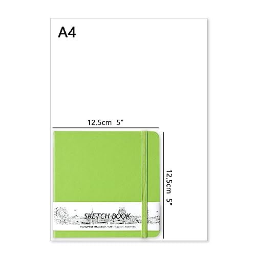 5" x 5" Hardcover Sketch Book,Small Mixed Media Sketch Pad,58 Sheets 150GSM Acid-Free Artist Drawing Paper,Travel Journal Blank Notebook for Painting,Illustration,Art Supplies.Hami Melon Green - color: 150gsm PU-hami melon green