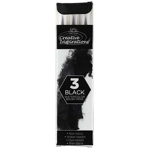 Creative Inspirations Watercolor Brush Pen Set - Water-Soluble Pens for Painting and Coloring - Set of 3 Black Brush Pens - color: Black, size: 1 Count (Pack of 3)