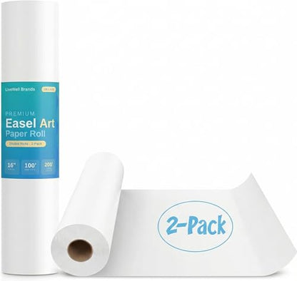 2 Pack of Premium Easel Paper Rolls (16 in x 100 ft) Arts & Crafts, Double Rolls, Heavy Weight Bright White Kraft Art Paper, Fits Most Standard Kids Easels