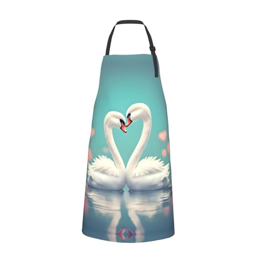 Cartoon heart sun Heavy Duty Waterproof Apron with Pockets for AdultsResistant Grilling, Gardening, Painting - color: The Swan in Love