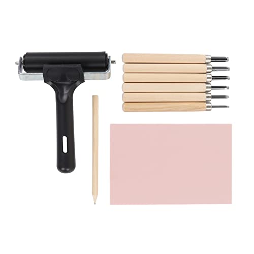Stamp Making Kit with 6PCS Carving Knives, Rubber Stamp Carving Tools Set, DIY Arts and Crafts Kit for Beginners, Includes Carving Block, Flexible Roller, Tracing Papers and Trimme