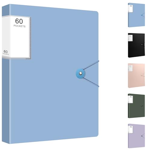 Art Portfolio Folder, Binder with Plastic Sleeves 60 Pocket 120 Pages Display Book, Presentation Folder for Artwork Office, Blue - color: Blue