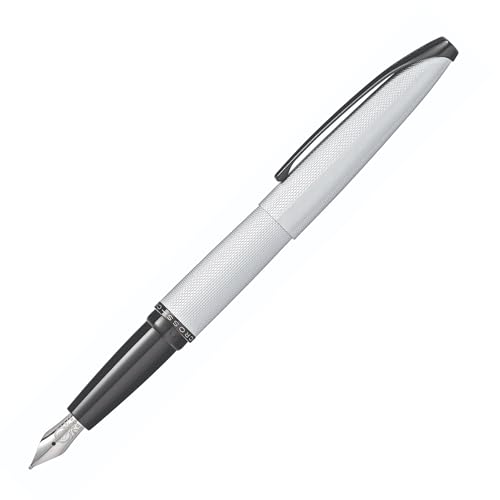 Cross ATX Brushed Chrome Fine Nib Fountain Pen - Refillable Pen for Smooth Writing - Black Ink - Comfortable Grip - Long-Lasting - Professional Office Supplies - Gift Box Included - color: Sandblasted Chrome, style: Fine Nib