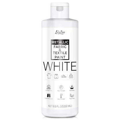 White Fabric Paint - 250ml Textile Paint Permanent for Textile and Leather Clothes, Fabric Coat Paint for DIY Fabric Dye Projects, Washable Clothing Paints for T-shirts, Jeans, Canvas Shoes, Sofa - color: White