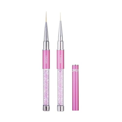 2Pcs Super Fine Nail Art Liner Brush Set, Size 11mm & 15mm Nail Striper Brushes with Purple Crystal Handle, Professional Fine Detail Nail Brushes for Gel Polish French Manicure Intricate Designs - color: 2PCS Liner Brush