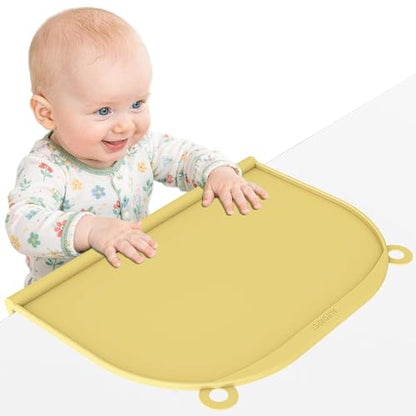 Large Silicone Suction Table Mat, 17" x 12" Thick Placemat with Edge-Bumper, Raised Edge Leakproof, Non-Slip for Kids Toddler Baby Essentials Dinning, Restaurant Eating, Plates, Art, Craft & Painting - color: Yellow