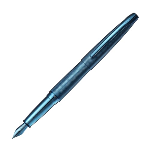 Cross ATX Sandblasted Dark Blue Stainless Steel Medium Nib Fountain Pen - Refillable Pen for Smooth Writing - Black Ink - Comfortable Grip - Long-Lasting - Professional Office Supplies - color: Sandblasted Dark Blue, style: Medium Nib