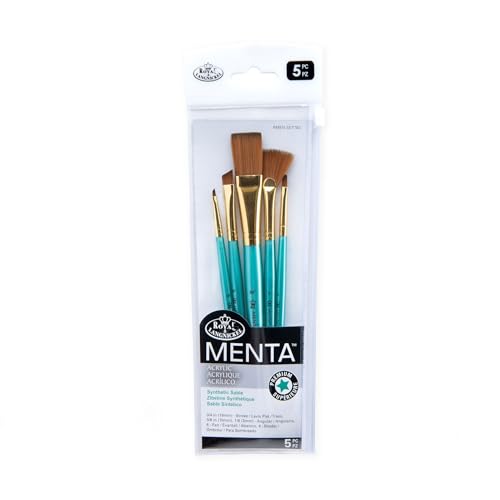 Royal & Langnickel Menta, 5pc Variety Brush Set, Includes - Stroke, Angular, Fan & Shader Brushes Teal - style: VARIETY