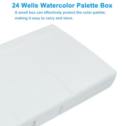 Piutouyar Portable Paint Palette Box, 24 Wells Watercolor Folding Palette Box with Lid for Watercolor