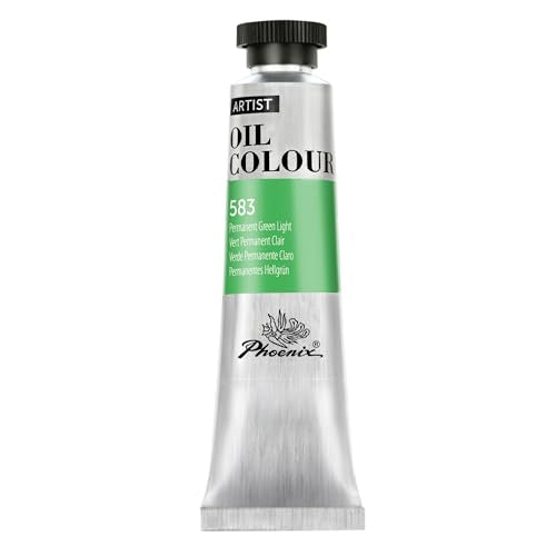 PHOENIX Permanent Green Light Oil Paint - 40ml / 1.35 Fl oz. Single Tube - Artist Quality Oil Based Paint for Professionals - color: Permanent Green Light
