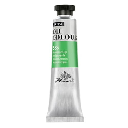 PHOENIX Permanent Green Light Oil Paint - 40ml / 1.35 Fl oz. Single Tube - Artist Quality Oil Based Paint for Professionals - color: Permanent Green Light