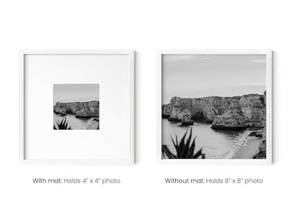 HAUS AND HUES 8x8 White Metal Picture Frames Matted to 4x4 - Features Premium Aluminum & Hanging Hardware, Shatterproof Plexiglass - Ideal for Home, Room, Office (8x8 in, White, Set of 15) - color: White Metal, size: 8x8 in, style: Set of 15