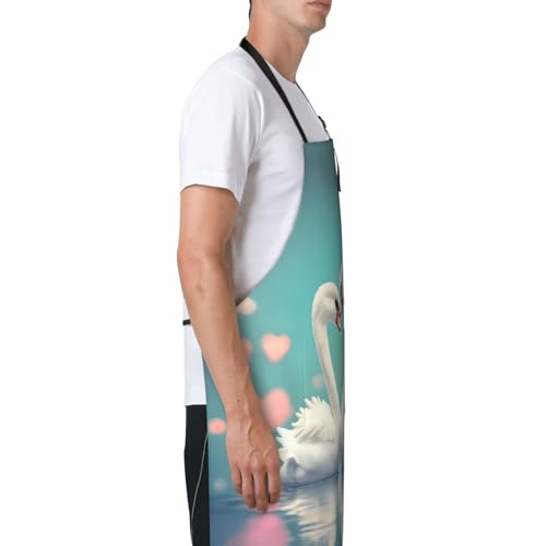 Cartoon heart sun Heavy Duty Waterproof Apron with Pockets for AdultsResistant Grilling, Gardening, Painting - color: The Swan in Love