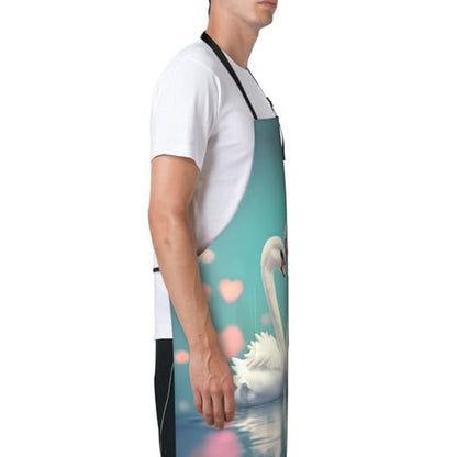 Cartoon heart sun Heavy Duty Waterproof Apron with Pockets for AdultsResistant Grilling, Gardening, Painting - color: The Swan in Love