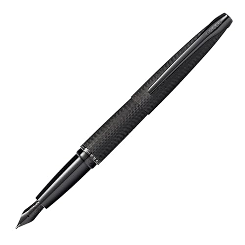 Cross ATX Brushed Black Stainless Steel Fine Nib Fountain Pen - Refillable Pen for Smooth Writing - Black Ink - Comfortable Grip - Long-Lasting - Professional Office Supplies - color: Sandblasted Black, style: Fine Nib