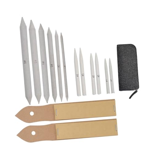 KALLORY 15pcs Stumps and Tortillions Sketch Drawing Tools Set with Sandpaper Sharpener for Artists Students Beginners Blending Pencil Pointer Kit for Detailed Shading and Surface Details