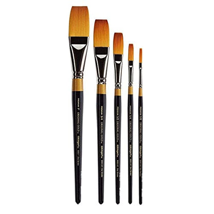 KINGART Premium 5 pc. Original Gold 9100 Series ONE Stroke Artist Brush Set, Synthetic Golden Taklon Hair for Acrylic, Oil, and Gouache Paint, Short Handle, 5 Sizes: 1/8", 1/4", 1/2", 3/4", 1" - size: Set of 5 - (1/8", 1/4", 1/2", 3/4", 1")