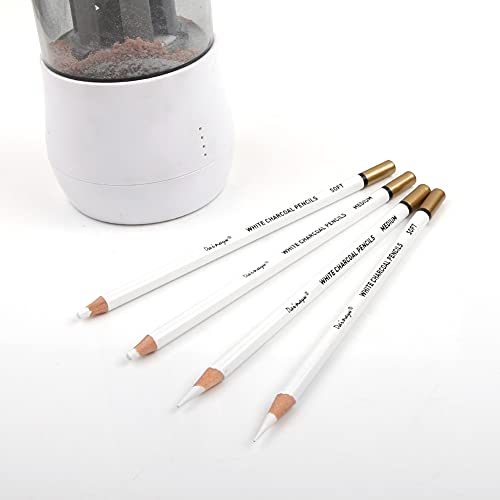 6 Pcs White Charcoal Pencils Drawing Set, Professional Smooth Soft & Medium Sketching Pencil Art Supplies for Drawing, Highlighting, Sketching, Blending