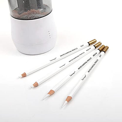 6 Pcs White Charcoal Pencils Drawing Set, Professional Smooth Soft & Medium Sketching Pencil Art Supplies for Drawing, Highlighting, Sketching, Blending