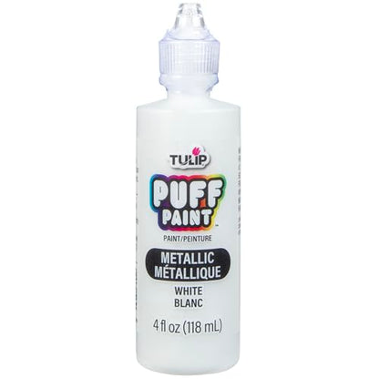Tulip Puff Fabric Paint Metallic Finish , Permanent Craft Paint for Clothes, DIY Projects, Notoxic, 4 fl oz, Metallic White - color: METALLIC WHITE, size: 4 Fl Oz (Pack of 1)