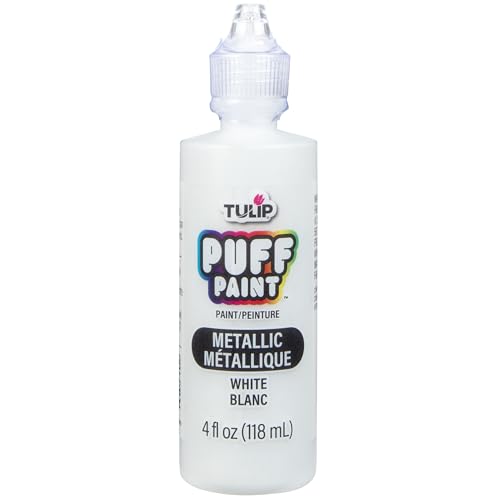 Tulip Puff Fabric Paint Metallic Finish , Permanent Craft Paint for Clothes, DIY Projects, Notoxic, 4 fl oz, Metallic White - color: METALLIC WHITE, size: 4 Fl Oz (Pack of 1)