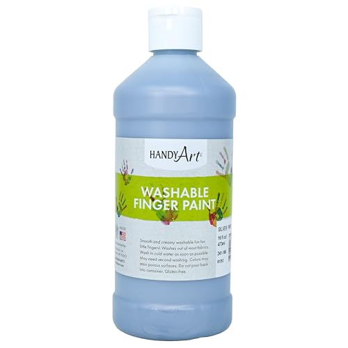 Handy Art Washable Finger Paint, Silver, 16 oz Bottle, Easy Clean Up, Sensory Paints for Fingers & Hand Prints, Ages 3 & Up, Safe for Kids & Toddlers, AP Certified Non-Toxic, Made in USA - color: Silver