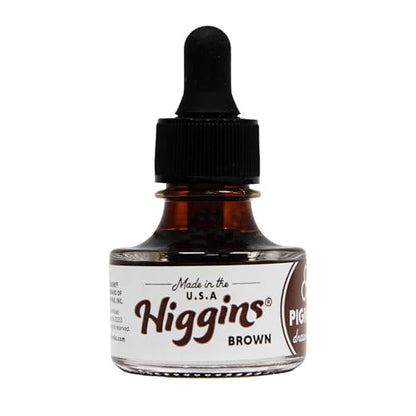Higgins Brown Pigmented Drawing Ink - for Artists and Students - 1 oz. Glass Bottle (HIG44705) - color: Brown