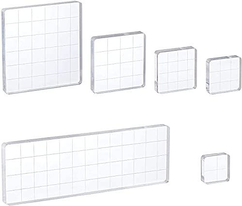 Whaline 6 Pieces Acrylic Stamp Block Clear Stamping Tools Set with Grid Lines for Scrapbooking Crafts Card Making, Assorted Sizes | with Grid Lines, Stamping Tools, for Scrapbooking, Card Making, DIY Crafts