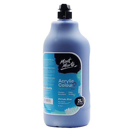 Mont Marte Discovery School Acrylic, Phthalo Blue, 1/2 Gallon (2 Liter). Ideal for Students and Artists. Excellent Coverage and Fast Drying. Pump Lid Included. - color: Phthalo Blue