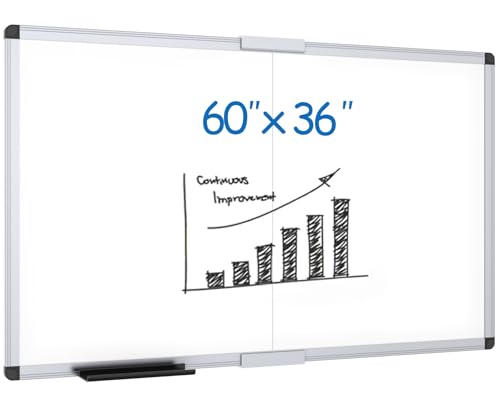 VIZ-PRO Magnetic Dry Erase Board, 60 X 36 Inches, Foldable Wall-Mounted Whiteboard with Silver Aluminum Frame & Marker Tray for School Office and Home 5' X 3' - size: 60 X 36 Inches