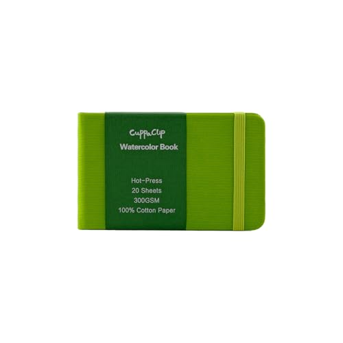 CuppaClip Watercolor Paper Cotton Hot-Pressed with Inner Pocket Watercolor Sketchbook Journal As Travel Notebook 300 GSM 140 LB (Green, 5.82x3.74in) - color: Green, size: 5.82x3.74in