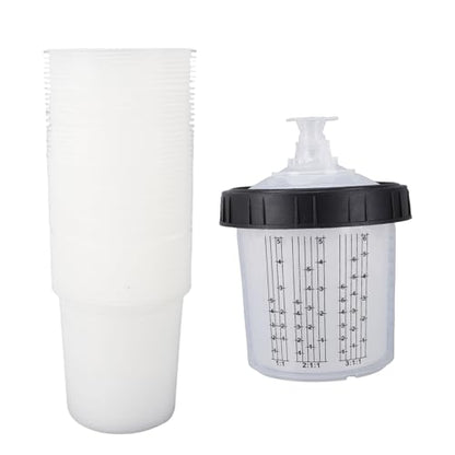 WALFRONT Paint Spray Cup Liners Lid System ABS Disposable Paint Cup Set 20.3oz 600ml with 50 Liners 50 Filter Lids Leak Mixing for HVLP LVLP Painters